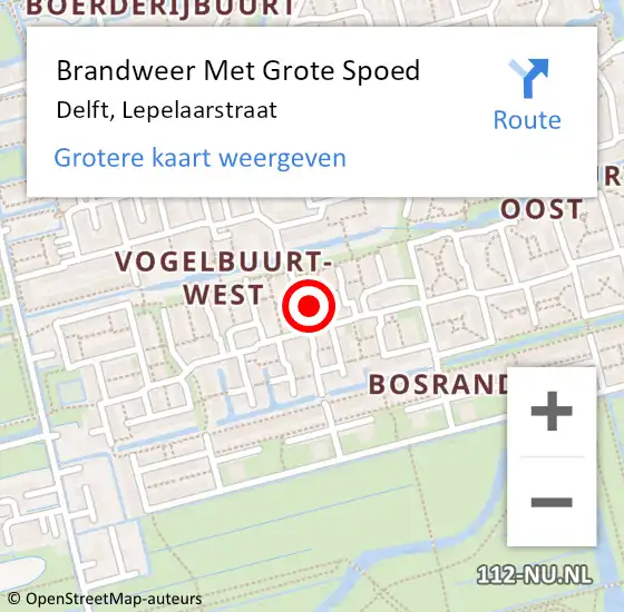 Locatie op kaart van de 112 melding: Brandweer Met Grote Spoed Naar Delft, Lepelaarstraat op 2 februari 2024 08:53