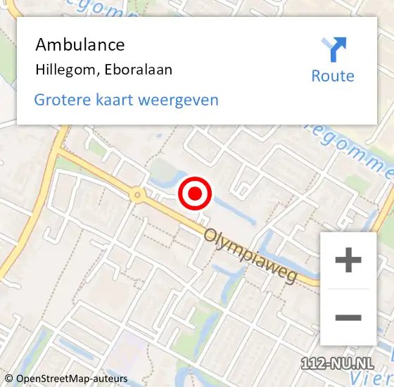 Locatie op kaart van de 112 melding: Ambulance Hillegom, Eboralaan op 2 februari 2024 09:00