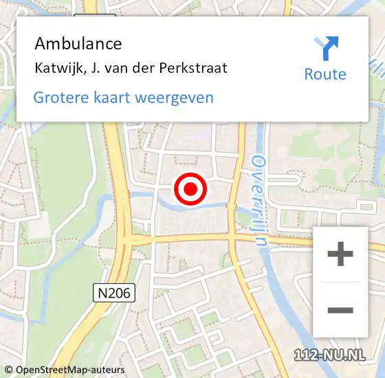 Locatie op kaart van de 112 melding: Ambulance Katwijk, J. van der Perkstraat op 2 februari 2024 09:24