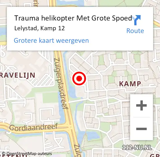 Locatie op kaart van de 112 melding: Trauma helikopter Met Grote Spoed Naar Lelystad, Kamp 12 op 2 februari 2024 09:31