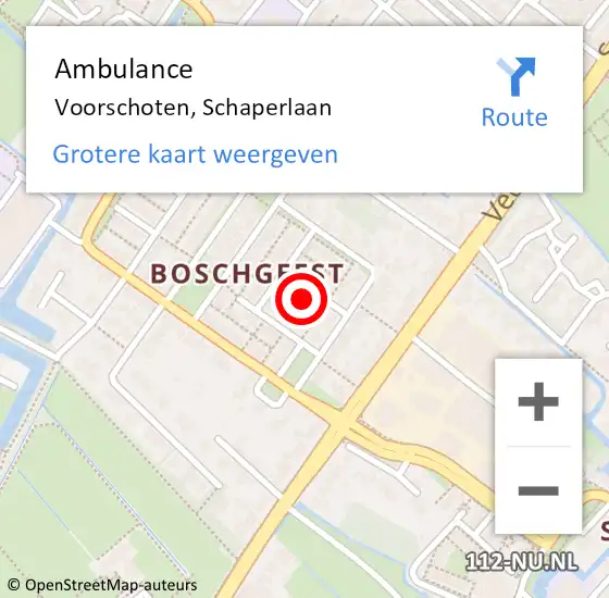 Locatie op kaart van de 112 melding: Ambulance Voorschoten, Schaperlaan op 2 februari 2024 09:40