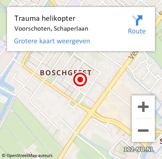 Locatie op kaart van de 112 melding: Trauma helikopter Voorschoten, Schaperlaan op 2 februari 2024 09:42