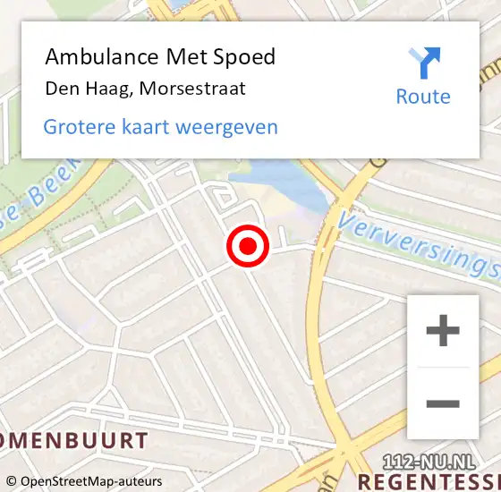 Locatie op kaart van de 112 melding: Ambulance Met Spoed Naar Den Haag, Morsestraat op 2 februari 2024 10:15