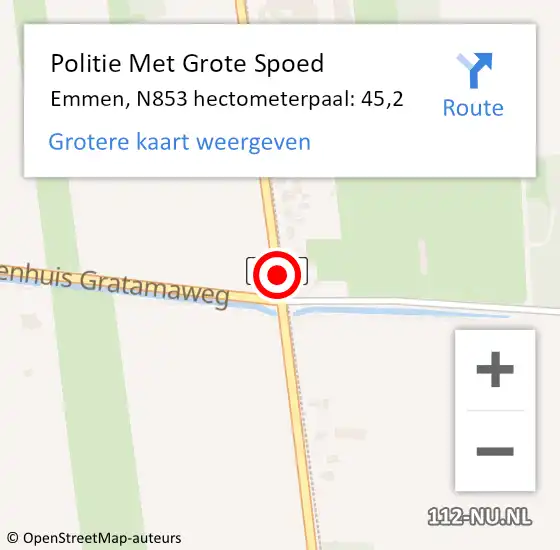 Locatie op kaart van de 112 melding: Politie Met Grote Spoed Naar Emmen, N853 hectometerpaal: 45,2 op 2 februari 2024 10:15