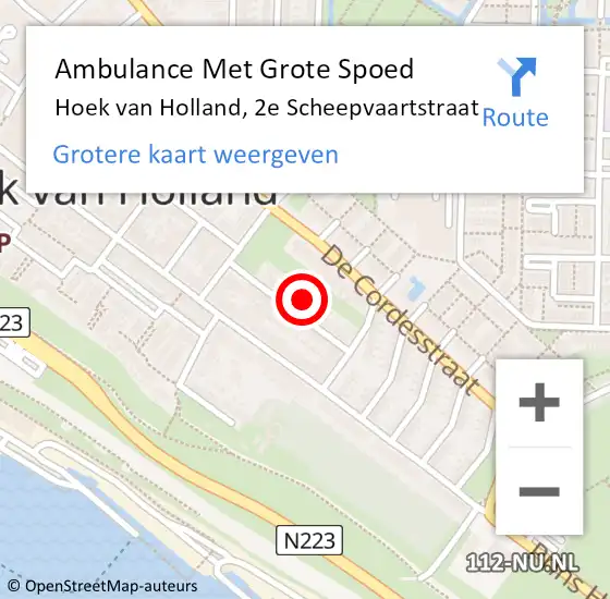 Locatie op kaart van de 112 melding: Ambulance Met Grote Spoed Naar Hoek van Holland, 2e Scheepvaartstraat op 2 februari 2024 10:20