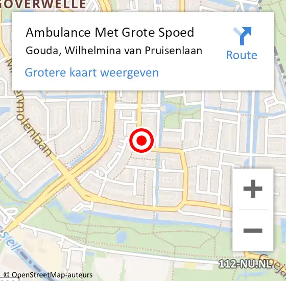 Locatie op kaart van de 112 melding: Ambulance Met Grote Spoed Naar Gouda, Wilhelmina van Pruisenlaan op 2 februari 2024 10:30