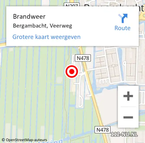 Locatie op kaart van de 112 melding: Brandweer Bergambacht, Veerweg op 2 februari 2024 10:45