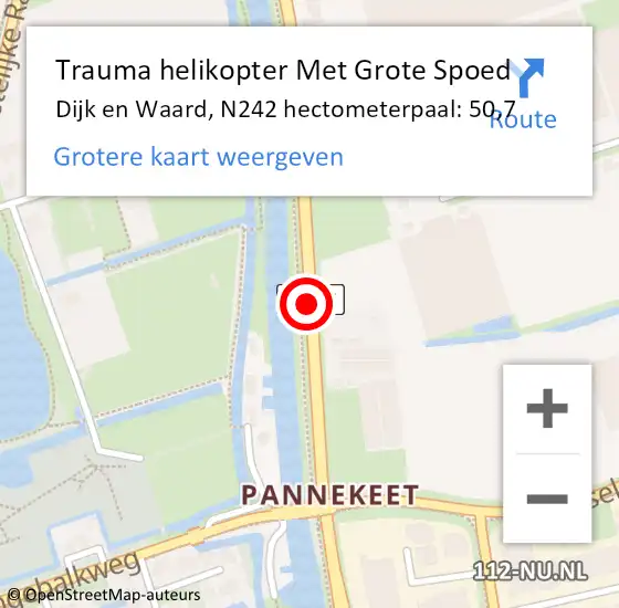Locatie op kaart van de 112 melding: Trauma helikopter Met Grote Spoed Naar Dijk en Waard, N242 hectometerpaal: 50,7 op 2 februari 2024 11:05