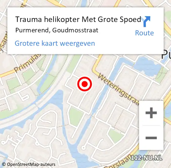 Locatie op kaart van de 112 melding: Trauma helikopter Met Grote Spoed Naar Purmerend, Goudmosstraat op 2 februari 2024 11:09