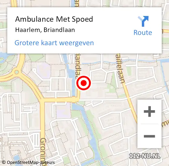 Locatie op kaart van de 112 melding: Ambulance Met Spoed Naar Haarlem, Briandlaan op 2 februari 2024 11:19