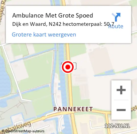 Locatie op kaart van de 112 melding: Ambulance Met Grote Spoed Naar Dijk en Waard, N242 hectometerpaal: 50,7 op 2 februari 2024 11:23