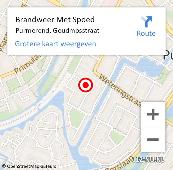 Locatie op kaart van de 112 melding: Brandweer Met Spoed Naar Purmerend, Goudmosstraat op 2 februari 2024 11:30