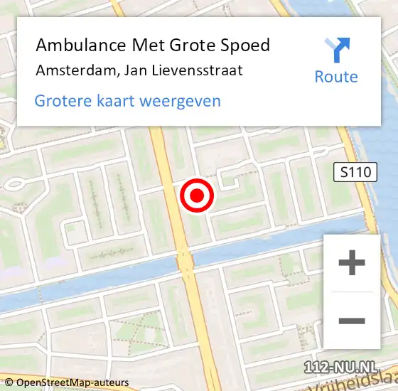 Locatie op kaart van de 112 melding: Ambulance Met Grote Spoed Naar Amsterdam, Jan Lievensstraat op 2 februari 2024 11:34