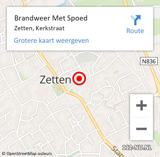 Locatie op kaart van de 112 melding: Brandweer Met Spoed Naar Zetten, Kerkstraat op 2 februari 2024 11:39