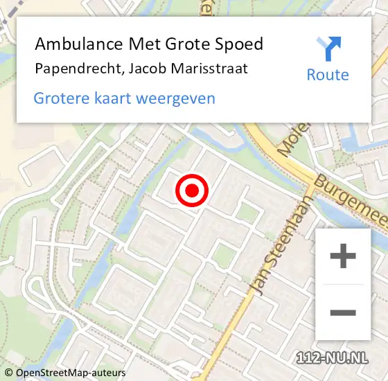 Locatie op kaart van de 112 melding: Ambulance Met Grote Spoed Naar Papendrecht, Jacob Marisstraat op 2 februari 2024 11:39