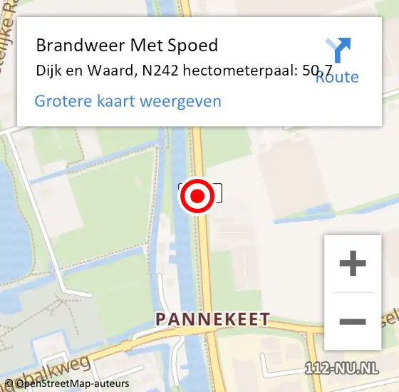 Locatie op kaart van de 112 melding: Brandweer Met Spoed Naar Dijk en Waard, N242 hectometerpaal: 50,7 op 2 februari 2024 11:42
