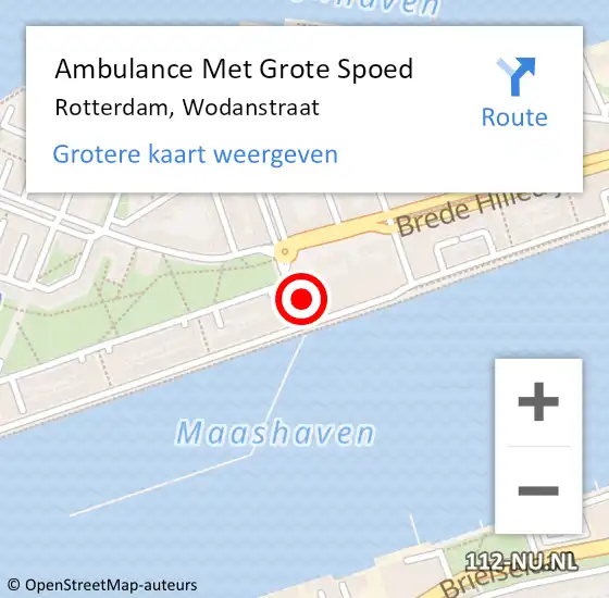 Locatie op kaart van de 112 melding: Ambulance Met Grote Spoed Naar Rotterdam, Wodanstraat op 2 februari 2024 11:52