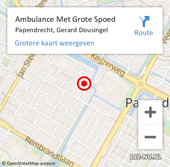 Locatie op kaart van de 112 melding: Ambulance Met Grote Spoed Naar Papendrecht, Gerard Dousingel op 2 februari 2024 12:51