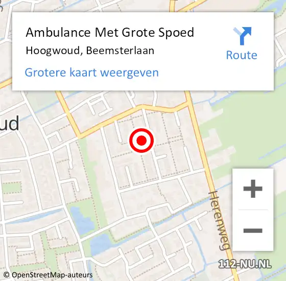 Locatie op kaart van de 112 melding: Ambulance Met Grote Spoed Naar Hoogwoud, Beemsterlaan op 2 februari 2024 12:59