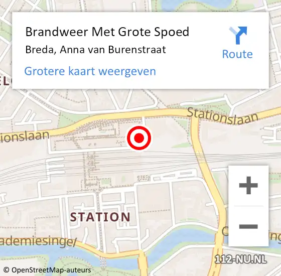 Locatie op kaart van de 112 melding: Brandweer Met Grote Spoed Naar Breda, Anna van Burenstraat op 2 februari 2024 13:02