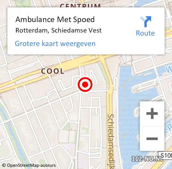 Locatie op kaart van de 112 melding: Ambulance Met Spoed Naar Rotterdam, Schiedamse Vest op 2 februari 2024 13:14