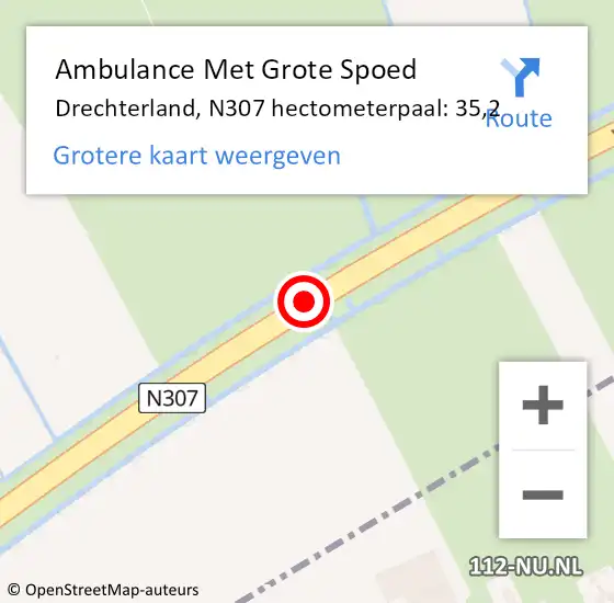 Locatie op kaart van de 112 melding: Ambulance Met Grote Spoed Naar Drechterland, N307 hectometerpaal: 35,2 op 2 februari 2024 13:18