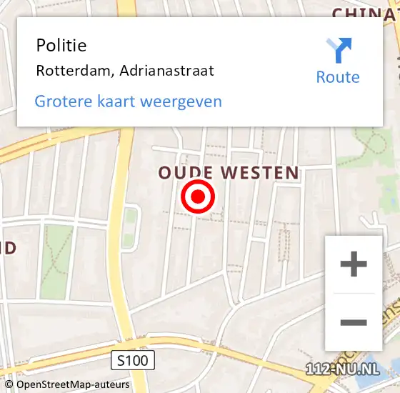 Locatie op kaart van de 112 melding: Politie Rotterdam, Adrianastraat op 2 februari 2024 13:24