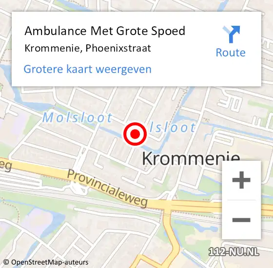 Locatie op kaart van de 112 melding: Ambulance Met Grote Spoed Naar Krommenie, Phoenixstraat op 2 februari 2024 13:43