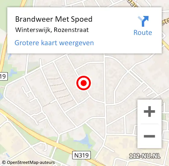 Locatie op kaart van de 112 melding: Brandweer Met Spoed Naar Winterswijk, Rozenstraat op 2 februari 2024 14:25