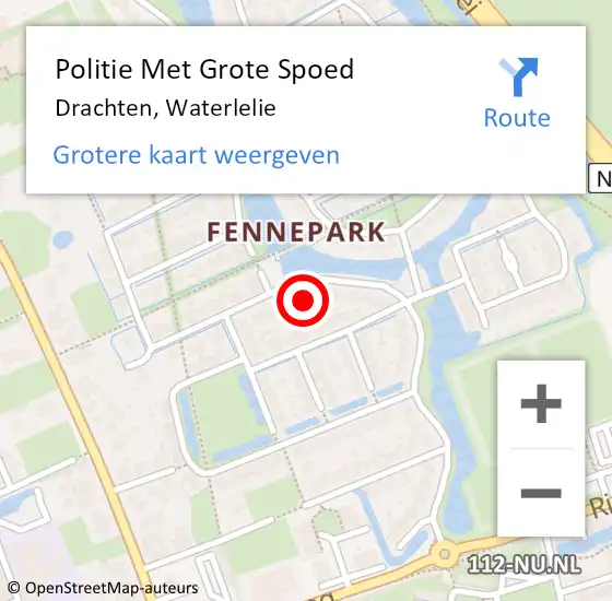 Locatie op kaart van de 112 melding: Politie Met Grote Spoed Naar Drachten, Waterlelie op 2 februari 2024 14:34