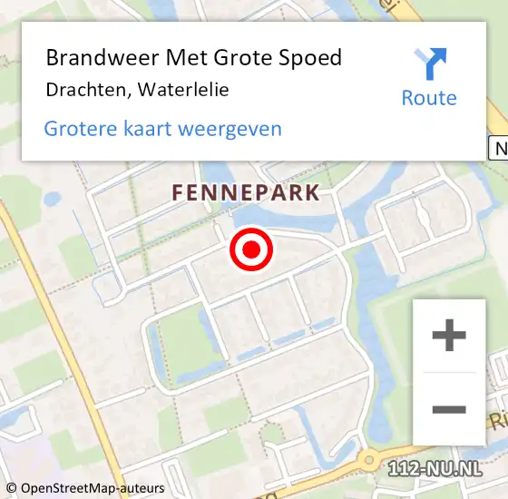 Locatie op kaart van de 112 melding: Brandweer Met Grote Spoed Naar Drachten, Waterlelie op 2 februari 2024 14:34