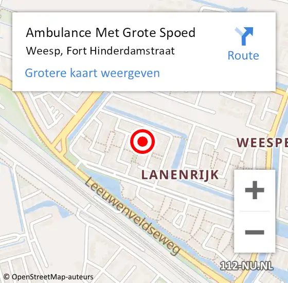 Locatie op kaart van de 112 melding: Ambulance Met Grote Spoed Naar Weesp, Fort Hinderdamstraat op 2 februari 2024 14:36