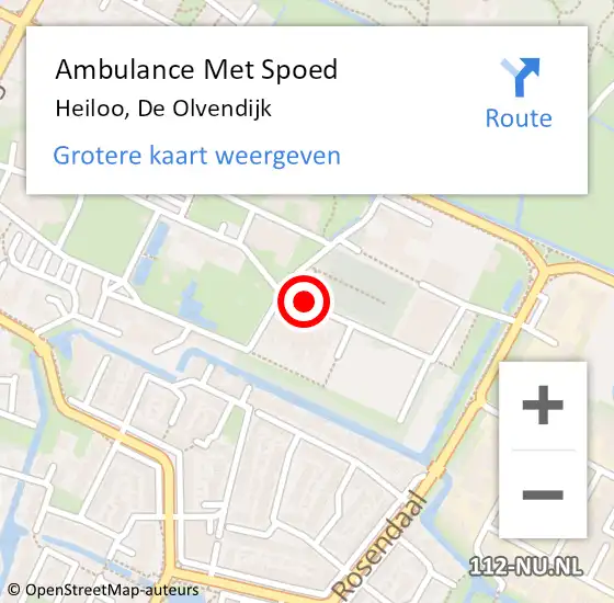 Locatie op kaart van de 112 melding: Ambulance Met Spoed Naar Heiloo, De Olvendijk op 2 februari 2024 14:38