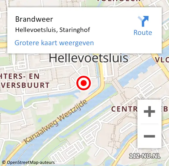 Locatie op kaart van de 112 melding: Brandweer Hellevoetsluis, Staringhof op 2 februari 2024 14:46