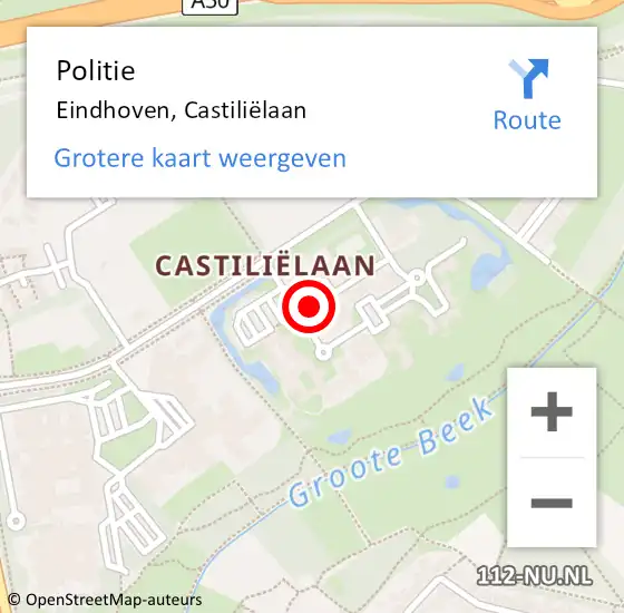 Locatie op kaart van de 112 melding: Politie Eindhoven, Castiliëlaan op 2 februari 2024 15:10