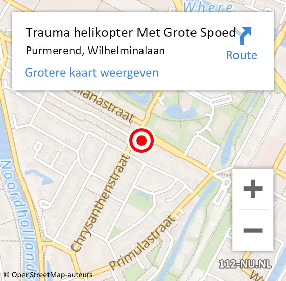 Locatie op kaart van de 112 melding: Trauma helikopter Met Grote Spoed Naar Purmerend, Wilhelminalaan op 2 februari 2024 15:24