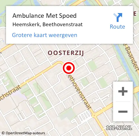 Locatie op kaart van de 112 melding: Ambulance Met Spoed Naar Heemskerk, Beethovenstraat op 2 februari 2024 15:42