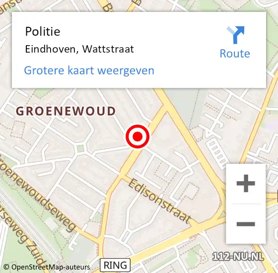 Locatie op kaart van de 112 melding: Politie Eindhoven, Wattstraat op 2 februari 2024 15:52