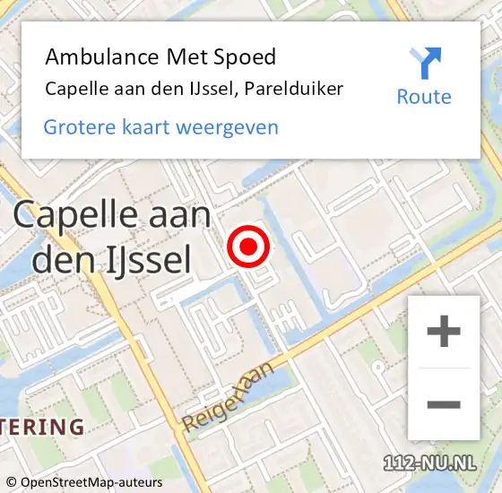 Locatie op kaart van de 112 melding: Ambulance Met Spoed Naar Capelle aan den IJssel, Parelduiker op 2 februari 2024 15:52