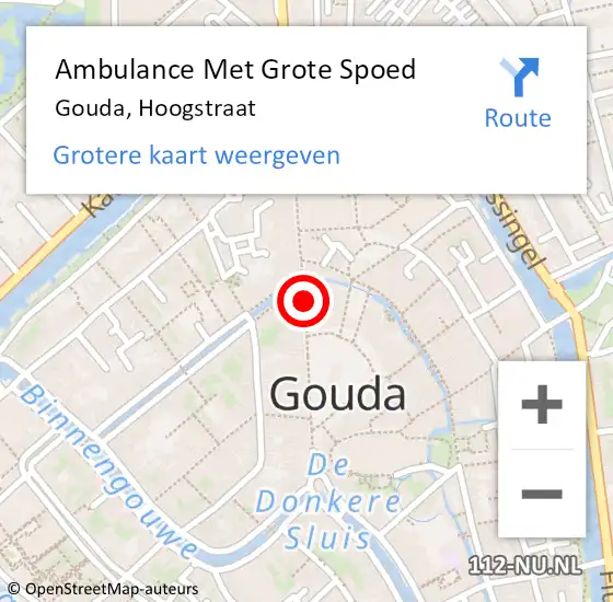 Locatie op kaart van de 112 melding: Ambulance Met Grote Spoed Naar Gouda, Hoogstraat op 2 februari 2024 16:07