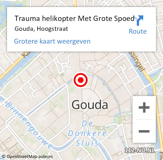 Locatie op kaart van de 112 melding: Trauma helikopter Met Grote Spoed Naar Gouda, Hoogstraat op 2 februari 2024 16:09