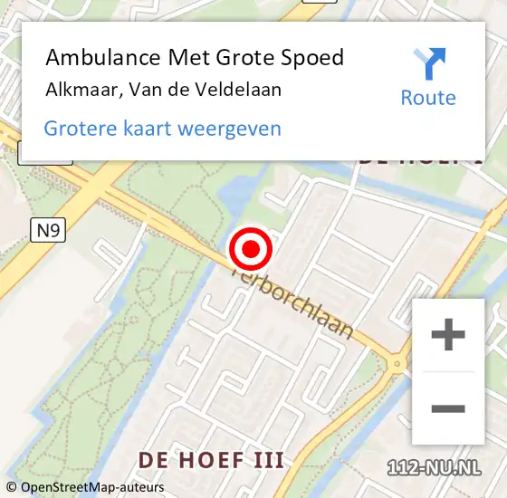 Locatie op kaart van de 112 melding: Ambulance Met Grote Spoed Naar Alkmaar, Van de Veldelaan op 2 februari 2024 16:25