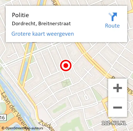 Locatie op kaart van de 112 melding: Politie Dordrecht, Breitnerstraat op 2 februari 2024 16:31