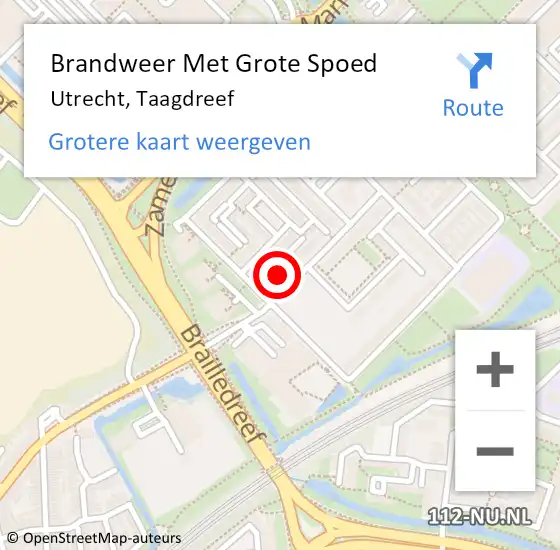 Locatie op kaart van de 112 melding: Brandweer Met Grote Spoed Naar Utrecht, Taagdreef op 2 februari 2024 16:40