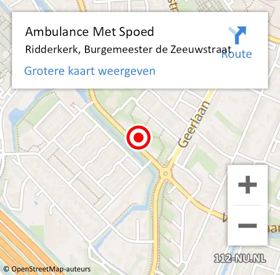 Locatie op kaart van de 112 melding: Ambulance Met Spoed Naar Ridderkerk, Burgemeester de Zeeuwstraat op 2 februari 2024 16:52