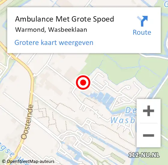 Locatie op kaart van de 112 melding: Ambulance Met Grote Spoed Naar Warmond, Wasbeeklaan op 2 februari 2024 16:59