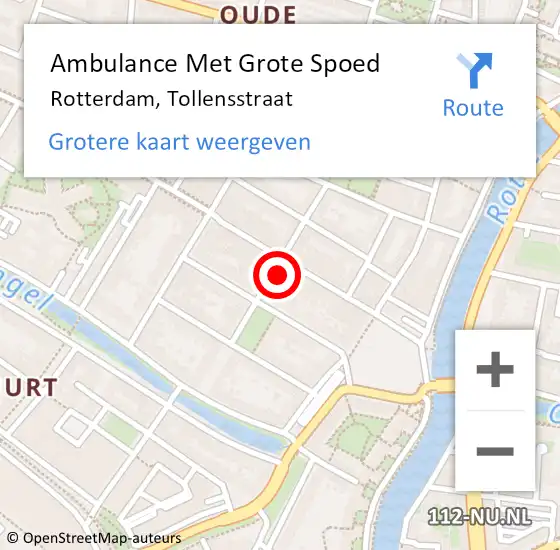 Locatie op kaart van de 112 melding: Ambulance Met Grote Spoed Naar Rotterdam, Tollensstraat op 2 februari 2024 17:18