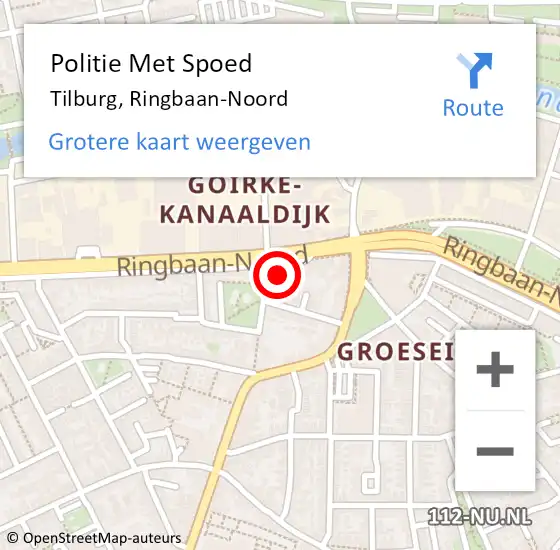 Locatie op kaart van de 112 melding: Politie Met Spoed Naar Tilburg, Ringbaan-Noord op 2 februari 2024 18:10