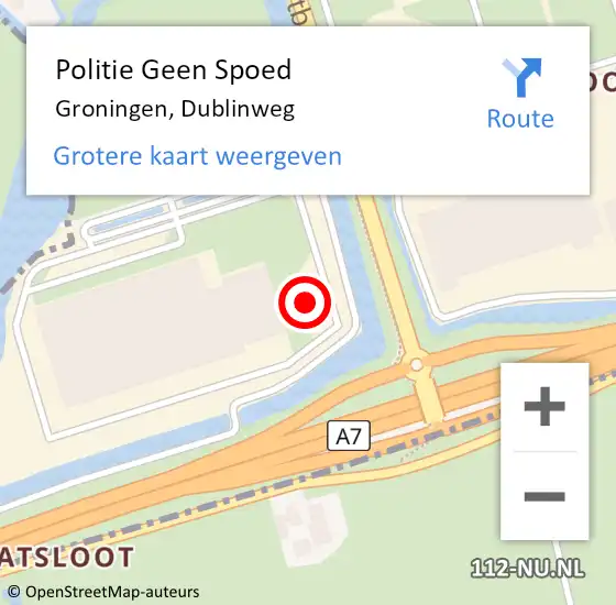 Locatie op kaart van de 112 melding: Politie Geen Spoed Naar Groningen, Dublinweg op 2 februari 2024 18:32