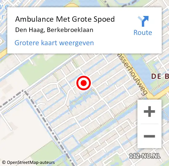Locatie op kaart van de 112 melding: Ambulance Met Grote Spoed Naar Den Haag, Berkebroeklaan op 2 februari 2024 18:42